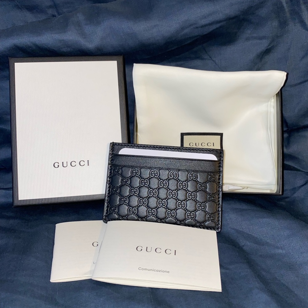Gucci Black Micro Guccissima Embossed Leather Card Holder Wallet